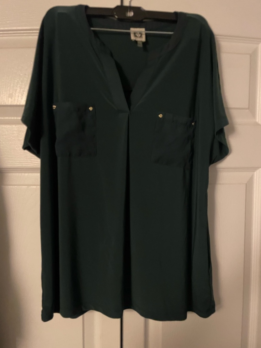 Anne Klein Dark Teal V-Neck Pocket Tunic